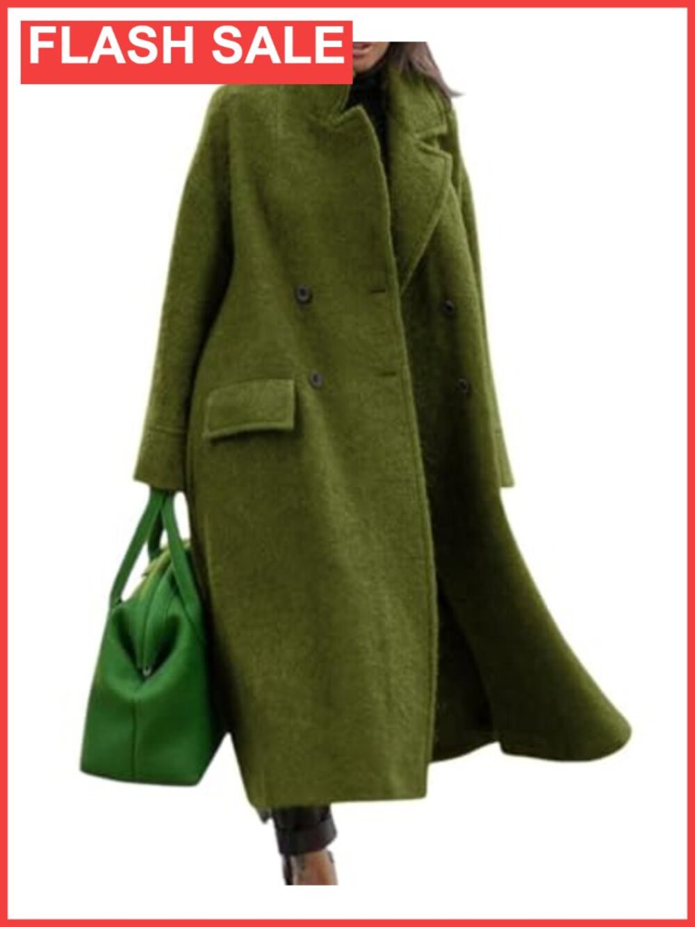 Oversized Long Wool Blend Pea Trench Coat Double Breasted Winter Overcoat